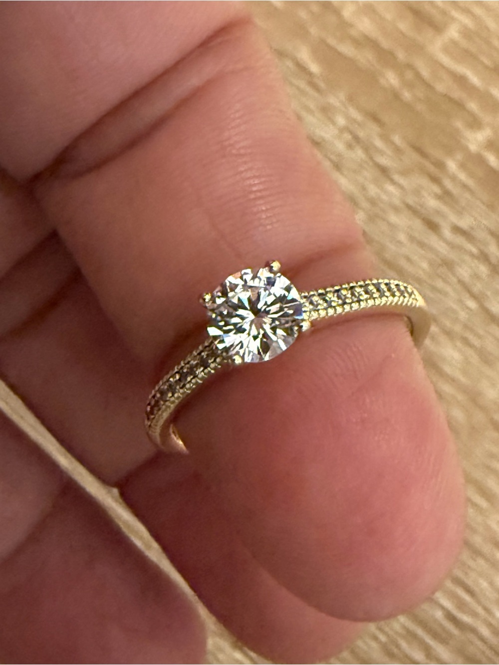 Gold Solitaire Engagement Ring with Pave Band - Gold